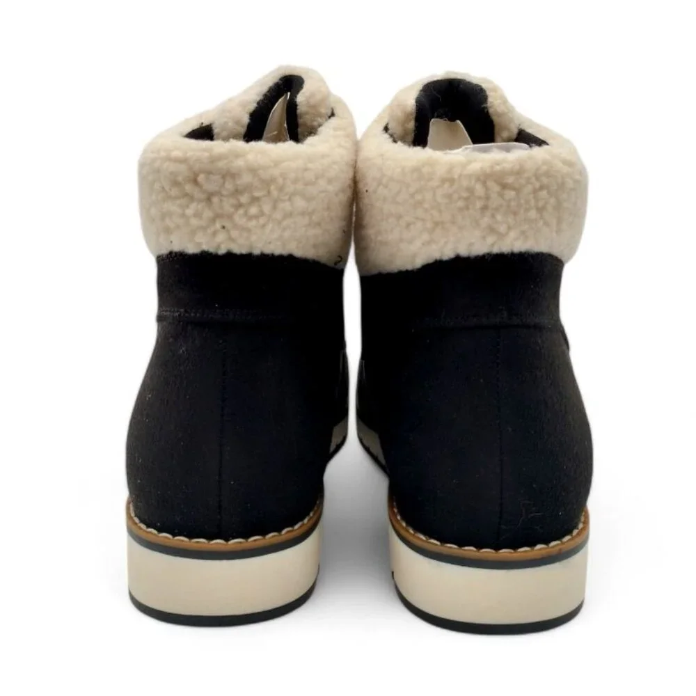 White Mountain Cozy Women’s 11 W Black Faux Shearling Wedge Heel Booties